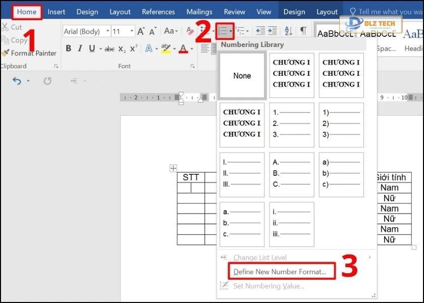 cách đánh số thứ tự trong bảng word nằm cùng một cột