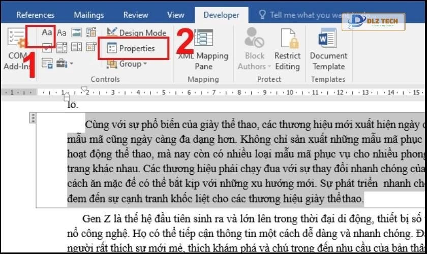 Thao tác thực hiện chọn vào ô Properties
