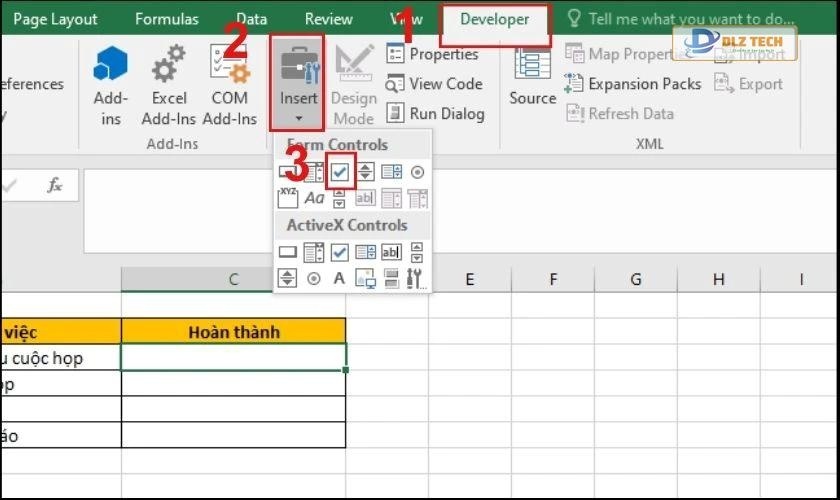 Cách tạo ô vuông đánh dấu tích trong Excel