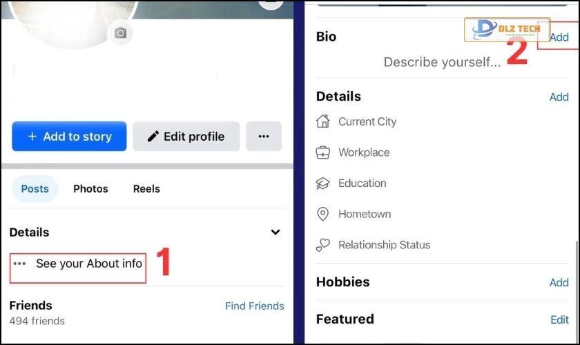 Bấm chọn vào Tiểu sử và nhấn chọn Thêm