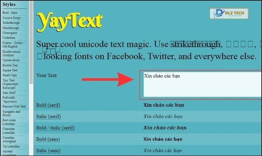 Nhập nội dung mà bạn muốn đăng và chọn font chữ
