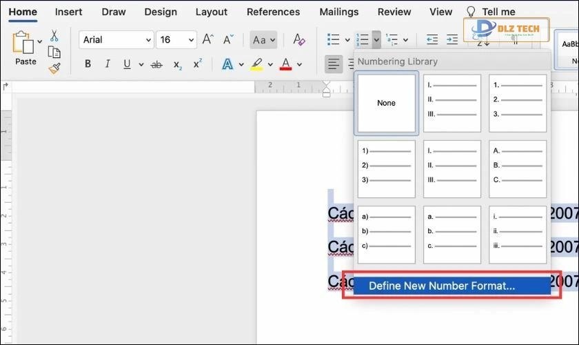 Hướng dẫn định dạng số la mã Word