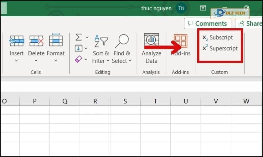 Thêm nút chỉ số trên, dưới vào thanh Quick Access Toolbar