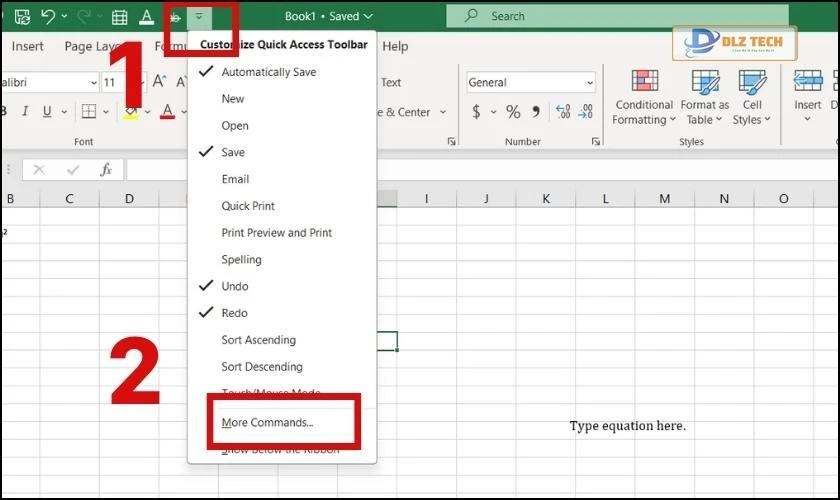Thêm nút chỉ số mũ vào thanh Quick Access Toolbar