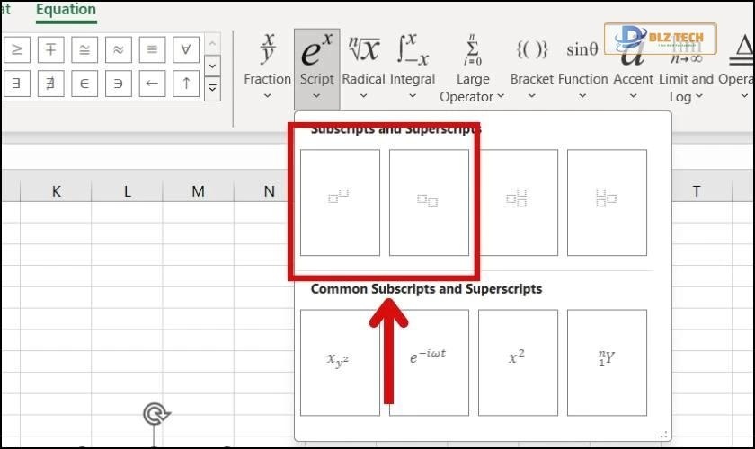 Chọn kiểu số mũ trên hoặc dưới cần viết trong Excel