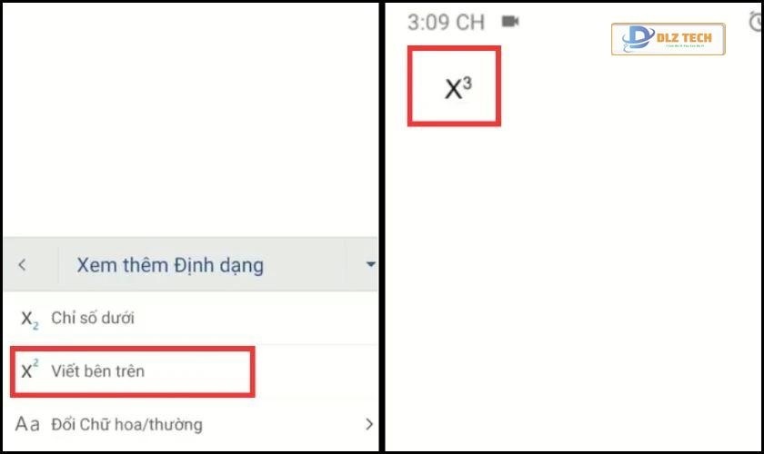 Kết quả sau khi viết số mũ trên điện thoại di động