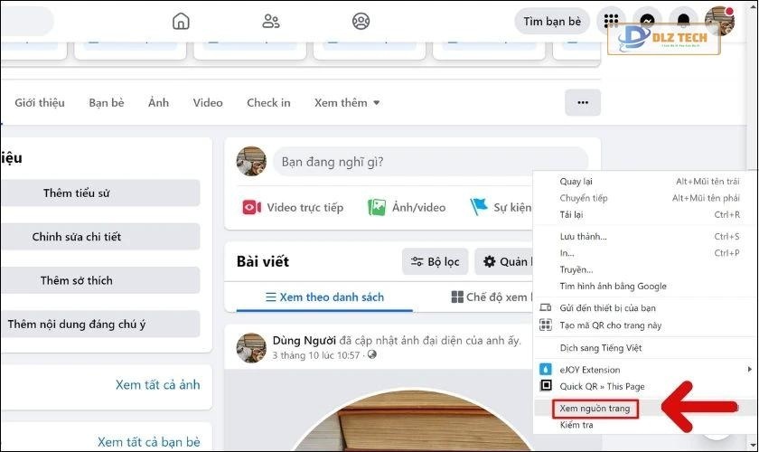 Nhấn chuột phải vào nền trắng và chọn Xem nguồn trang