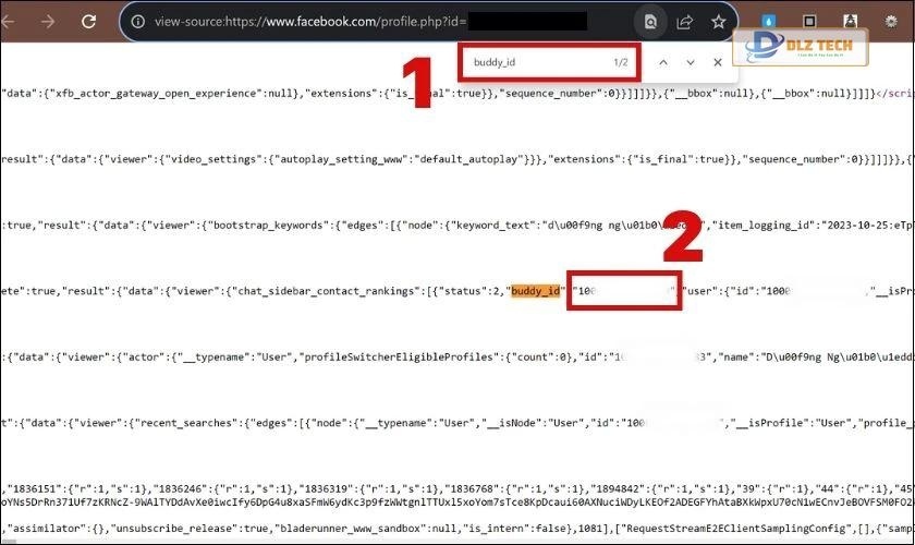 Nhấn tổ hợp phím Ctrl + F và nhập vào buddy_id