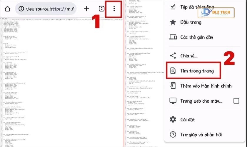 Nhấn vào biểu tượng ba chấm và chọn Tìm trong trang
