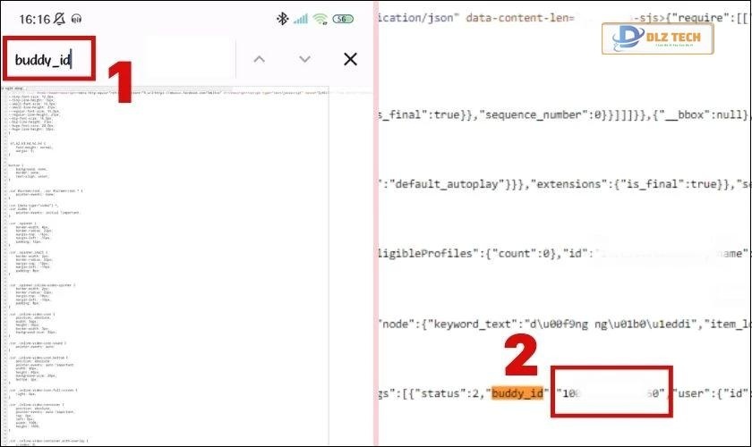 Nhập buddy_id vào ô tìm kiếm và copy dãy số xuất hiện