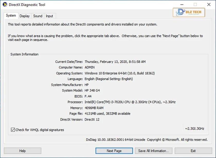 Xem cấu hình máy tính bằng DirectX Diagnostic Tool