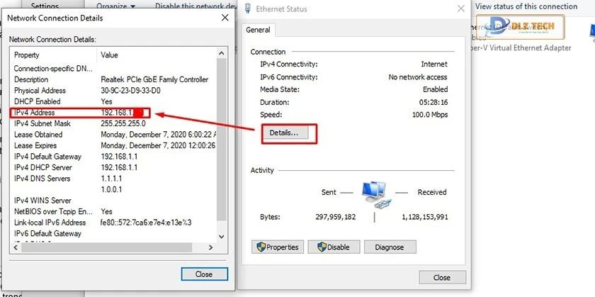 nhìn vào dòng IPv4 Address sẽ thấy được địa chỉ IP máy tính của bạn