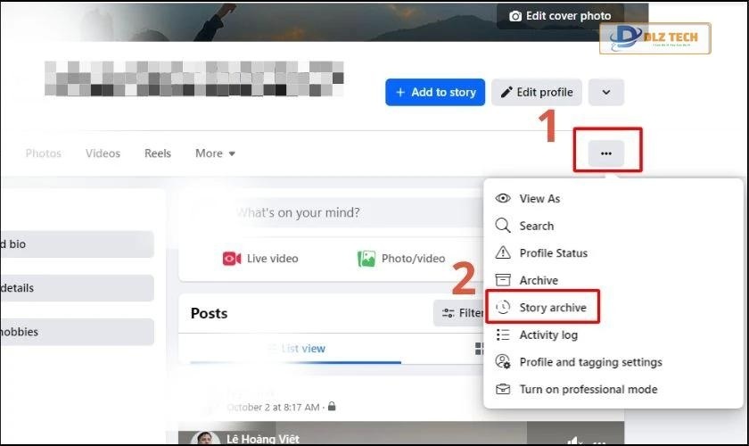 Chọn dấu Ba chấm, sau đó trong menu, chọn Kho lưu trữ tin 