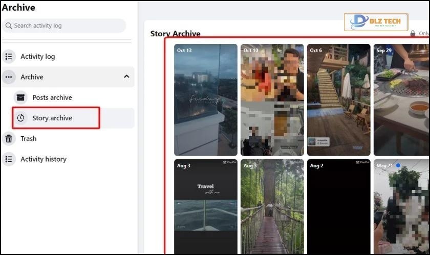 Bạn sẽ thấy danh sách story cũ mà bạn đã lưu trữ
