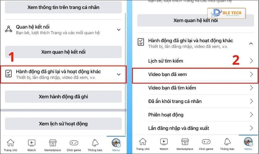 chọn vào video đã xem
