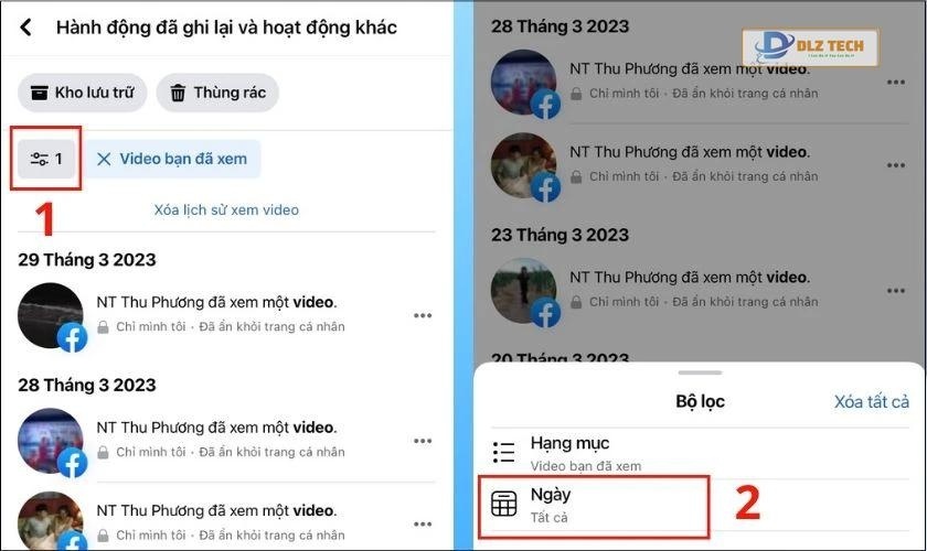 lọc video đã xem theo khoảng thời gian