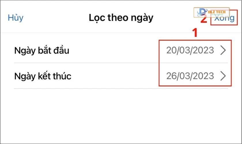nhập khung thời gian bắt đầu và kết thúc