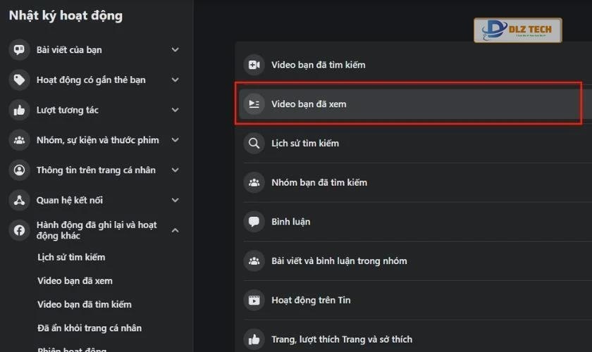 chọn mục video bạn đã xem