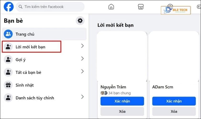 Mục Lời mời kết bạn