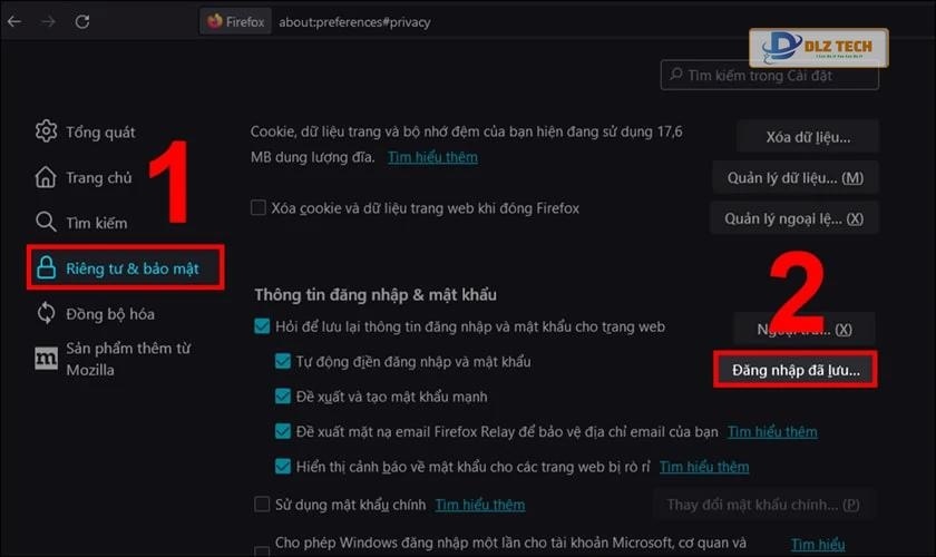 Chọn Riêng tư và bảo mật