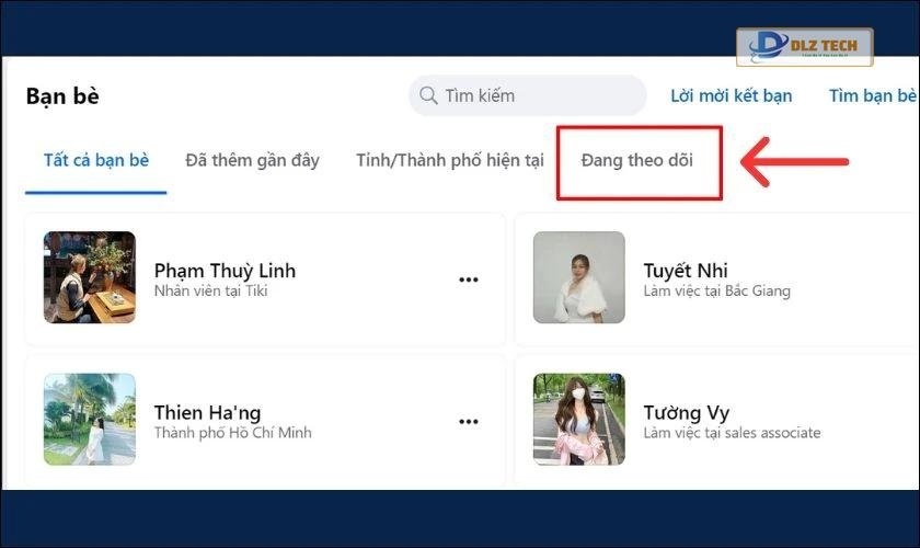 Chọn vào Đang theo dõi và xem những người mình đang theo dõi