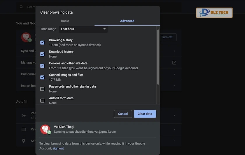 Tùy chọn nâng cao khi xoá lịch sử tìm kiếm Google