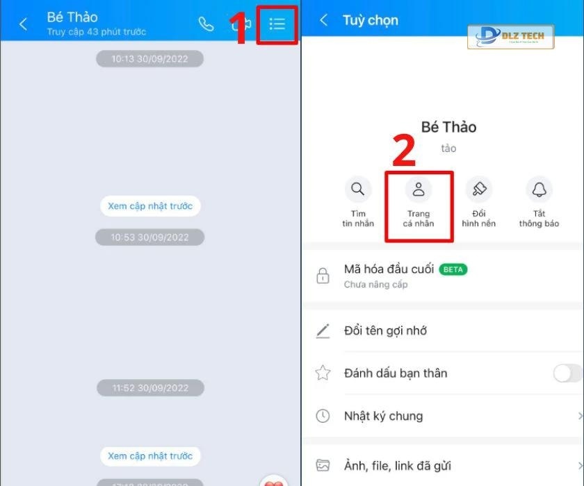 Vào trang cá nhân Zalo