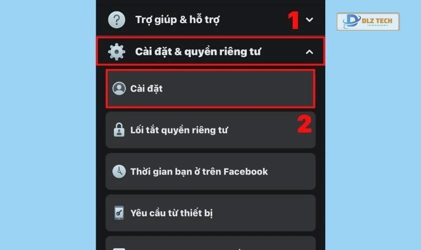 Chọn Cài đặt và Quyền riêng tư