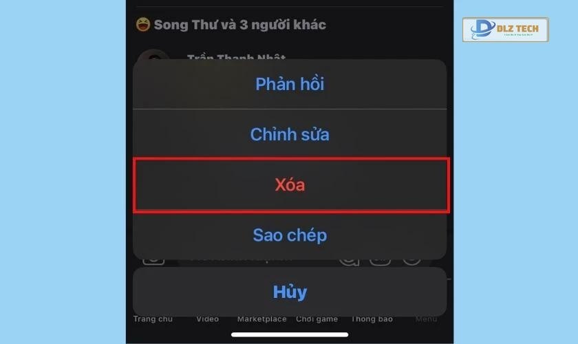 Nhấn vào mục Xóa
