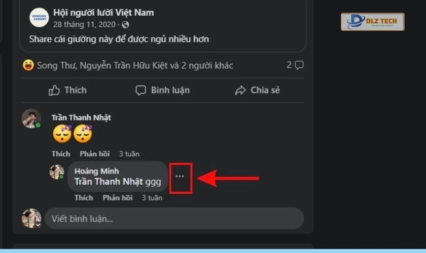 Click vào dấu ba chấm bên cạnh bình luận
