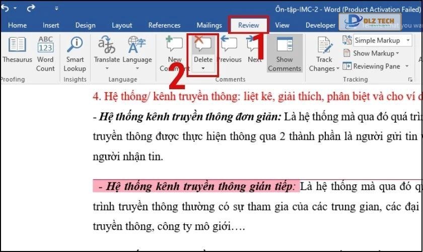 Cách xóa từng phần comment