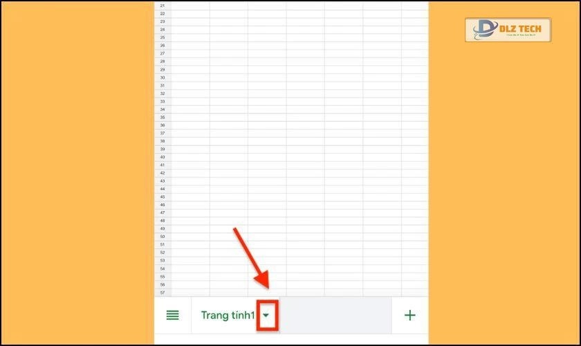 Chọn dấu mũi tên tại Sheet