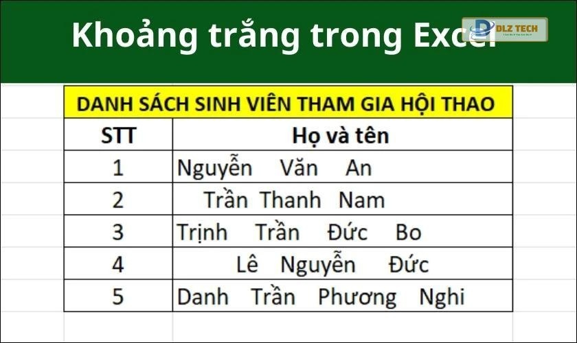 lỗi khoảng trắng trong excel