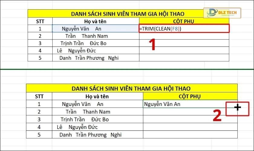 hàm trim và clean xóa khoảng trắng đầu dòng