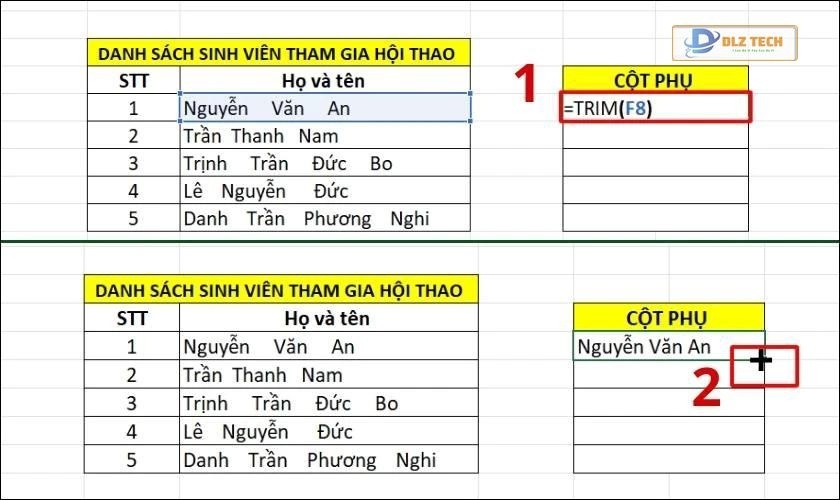 hàm trim xóa khoảng trắng trong excel