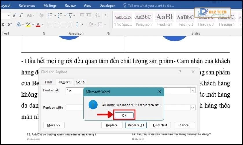 hoàn tất xóa khoảng trống giữa các dòng