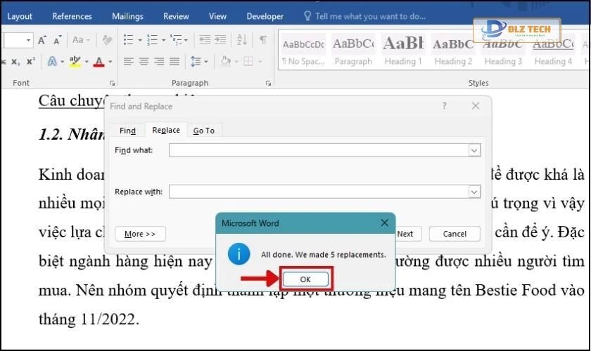 hoàn tất xóa chỗ trống giữa các chữ