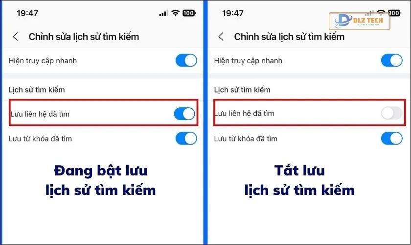tắt tính năng lưu lịch sử trên zalo