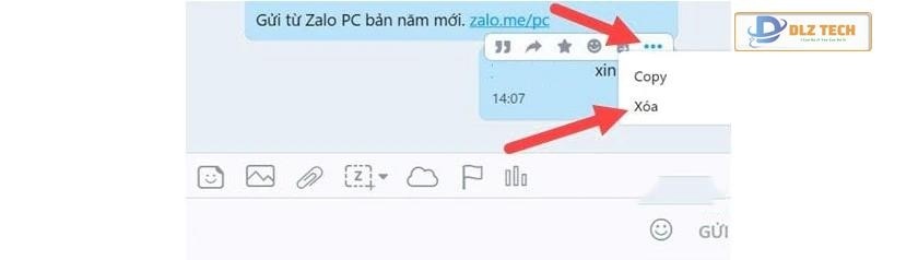 Nhấn biểu tượng xóa ở mỗi dòng tin nhắn