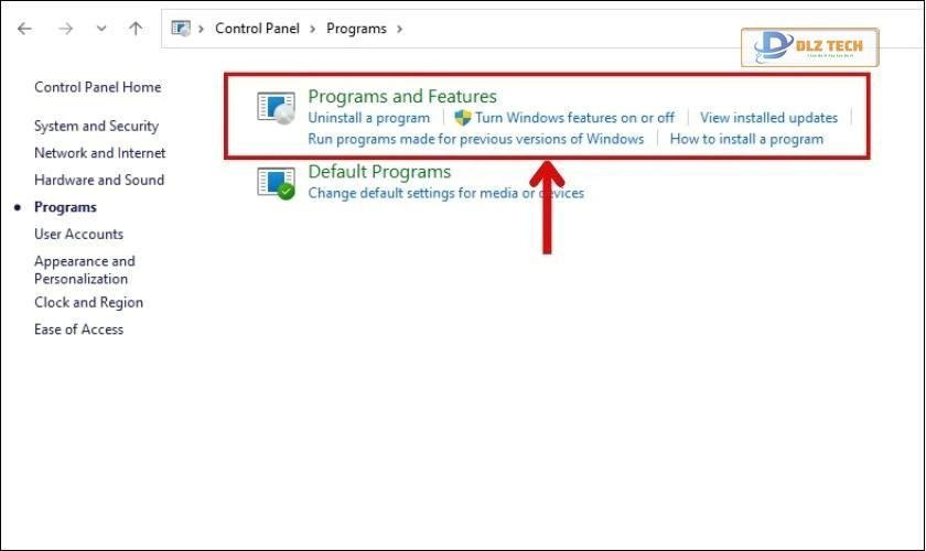 Tiếp tục nhấn vào Program and Features