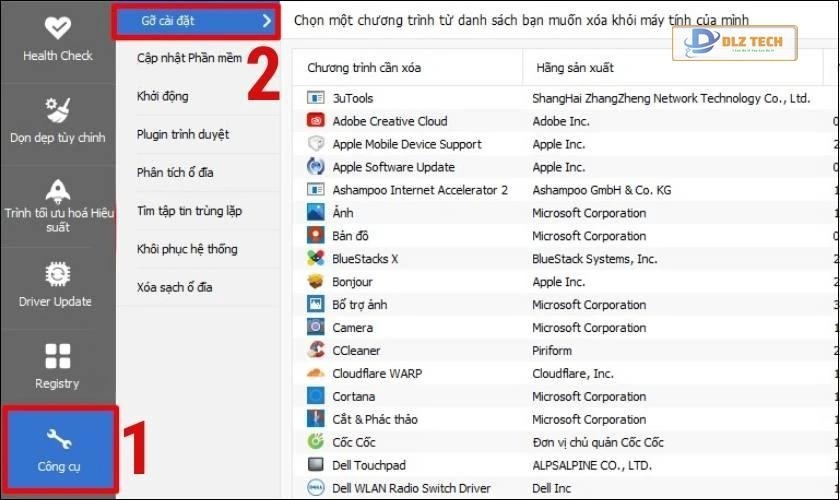 Chọn Tools (công cụ) và ấn vào mục Uninstall