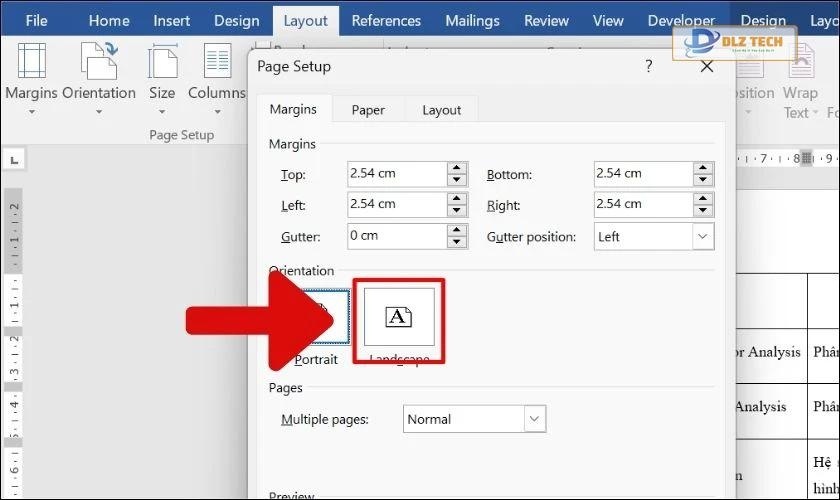 Chọn kiểu xoay ngang trong Word