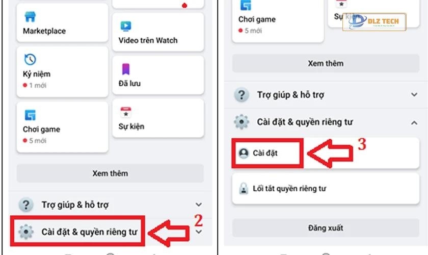 Vào cài đặt và quyền riêng tư