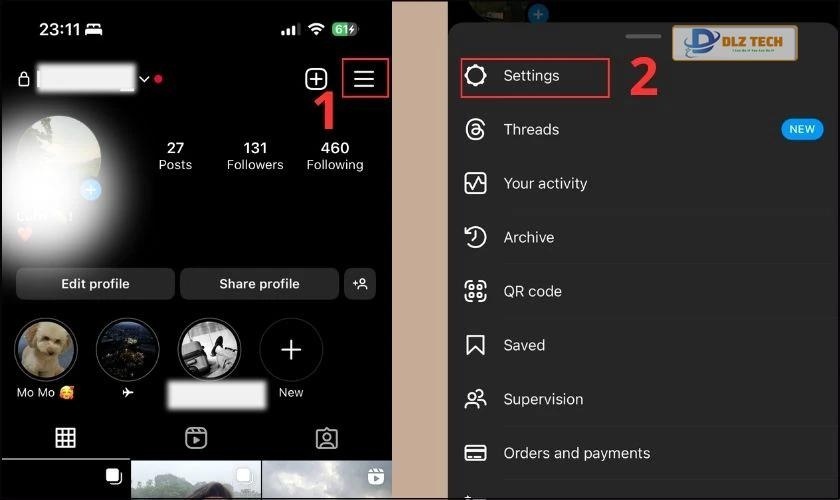 Chọn biểu tượng ba dấu gạch ngang