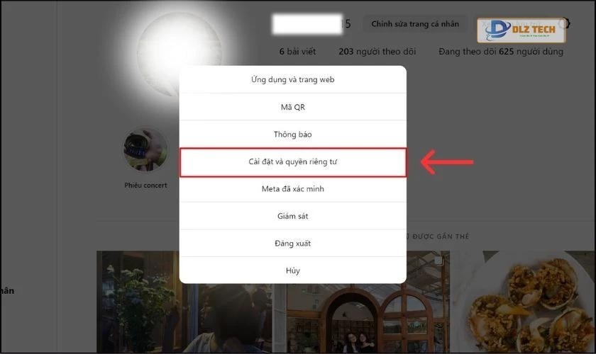 Chọn Cài đặt và Quyền Riêng Tư