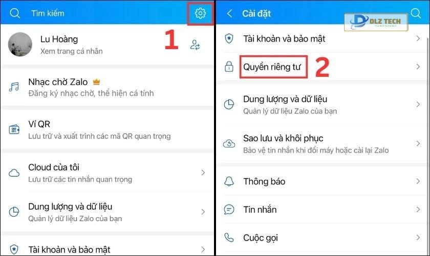 Nhấn chọn Quyền riêng tư