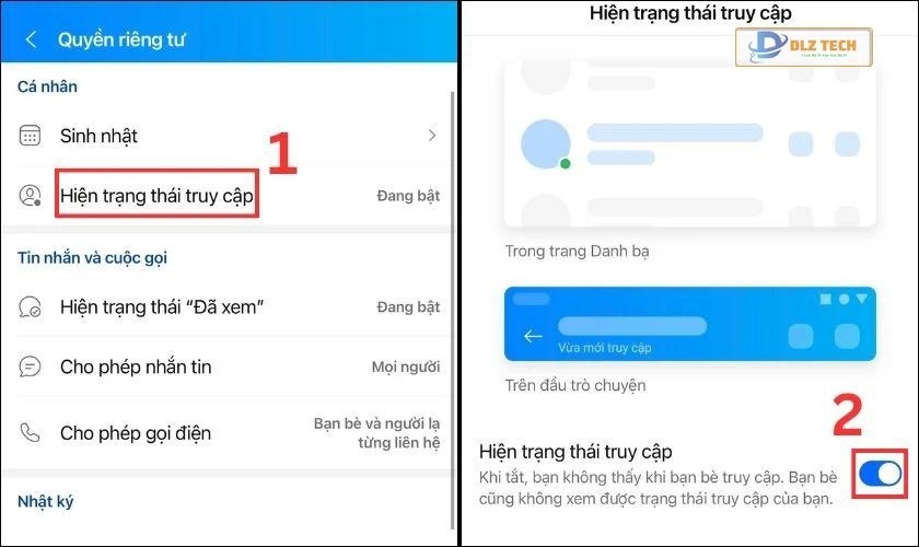 Truy cập vào phần Hiển thị trạng thái truy cập