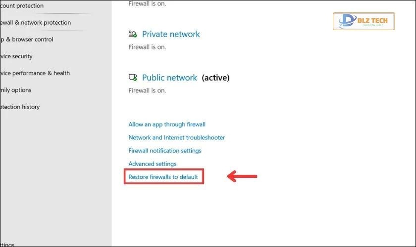 Thực hiện chọn vào mục Restore firewalls to default