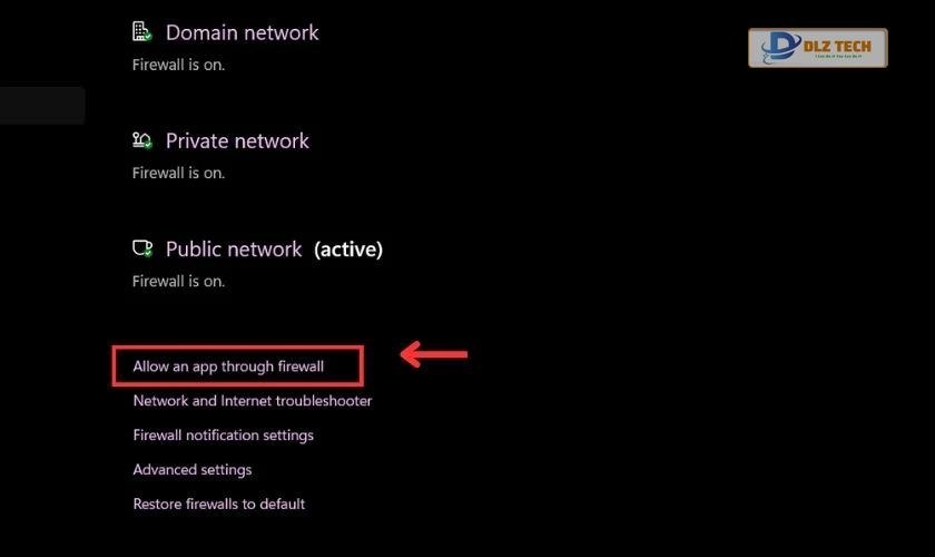 Chọn vào mục Allow an app through firewall