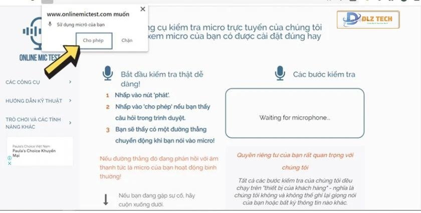 Cho phép quyền truy cập microphone